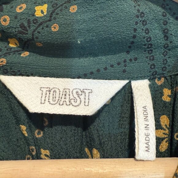 TOAST Bryn Midi Dress Pockets Green Navigation Print Floral Crepe Large - Picture 2 of 12